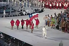 Photographie de l'entrée de la délégation chilienne lors de la cérémonie d'ouverture.
