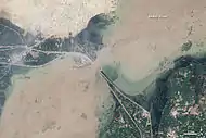 Surfaces touchées par les inondations le 12 août, près de Kashmor (Nord du Sind).