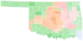 Vainqueur républicain par comté (T1) : Cornett en rouge, Stitt en orange, Lamb en violet et Fisher en vert.