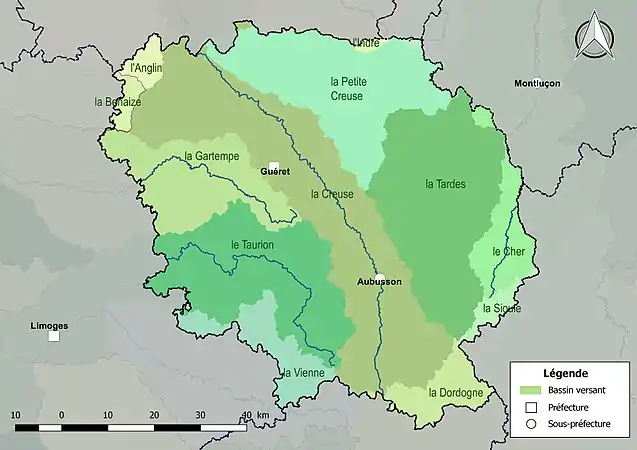 Les principaux bassins versants du département de la Creuse.