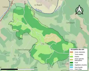 Carte en couleurs présentant l'occupation des sols.