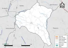 Carte en couleur présentant le réseau hydrographique de la commune