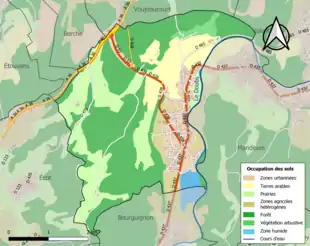Carte en couleurs présentant l'occupation des sols.