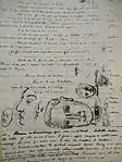 Manuscrit littéraire avec croquis préparatoires.
