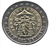 Pièce de 2 euros aux armes du camerlingue Eduardo Martínez Somalo, légendée .SEDE·VACANTE·MMV. (2005).