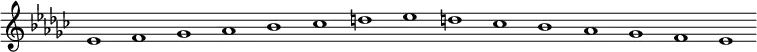 
\new Staff {
  \relative c' {
    \key es \minor
    \override Staff.TimeSignature #'stencil = ##f
    \override Staff.BarLine #'stencil = ##f
     es1 f ges as bes ces d es d ces bes as ges f es
  }
}
\midi {
  \context {
    \Score
    tempoWholesPerMinute = #(ly:make-moment 120 1)
  }
}
