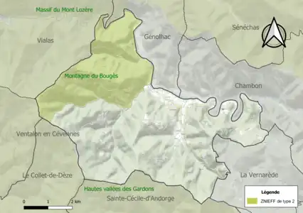Carte de la ZNIEFF de type 2 sur la commune.