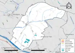 Carte en couleur présentant le réseau hydrographique de la commune