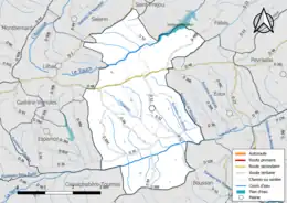 Carte en couleur présentant le réseau hydrographique de la commune