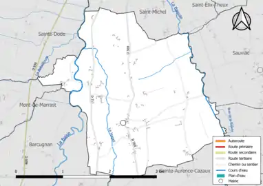 Carte en couleur présentant le réseau hydrographique de la commune