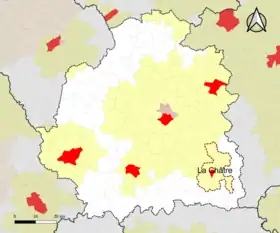 Localisation de l'aire d'attraction de la Châtre dans le département de l'Indre.