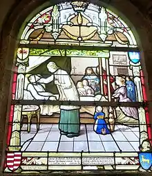 Vitrail de Gabriel Léglise représentant la mort de René II de Névet le 13 avril 1676.