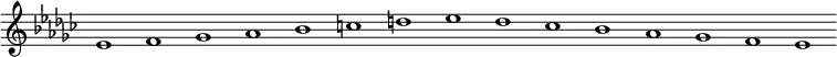 
\new Staff {
  \relative c' {
    \key es \minor
    \override Staff.TimeSignature #'stencil = ##f
    \override Staff.BarLine #'stencil = ##f
     es1 f ges as bes c d es des ces bes as ges f es
  }
}
\midi {
  \context {
    \Score
    tempoWholesPerMinute = #(ly:make-moment 120 1)
  }
}
