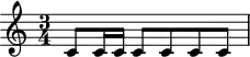 \version "2.18.2"
\header {
tagline = ##f
}
\drummode {
\time 3/4
tamb8 tamb16 tamb tamb8 tamb tamb tamb
}