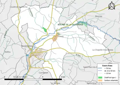 Carte des ZNIEFF de type 1 localisées sur la commune.