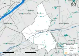 Carte en couleur présentantle réseau hydrographique de la commune