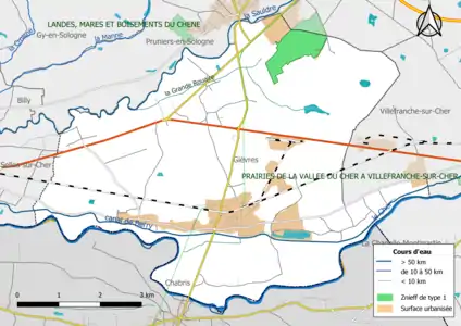 Carte des ZNIEFF de type 1 localisées sur la commune.