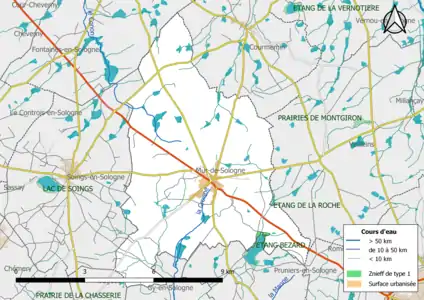 Carte des ZNIEFF de type 1 localisées sur la commune.