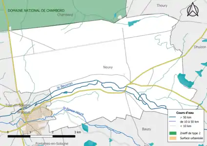 Carte des ZNIEFF de type 2 localisées sur la commune.