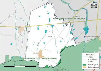 Carte des ZNIEFF de type 2 localisées sur la commune.