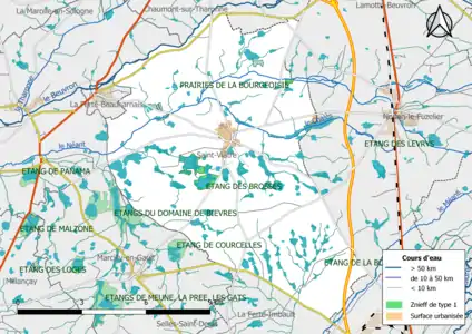 Carte des ZNIEFF de type 1 localisées sur la commune.