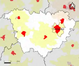 Localisation de l'aire d'attraction d'Yssingeaux dans le département de la Haute-Loire.