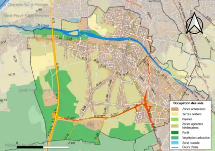 Carte des infrastructures et de l'occupation des sols de la commune en 2018 (CLC).