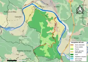 Carte en couleurs présentant l'occupation des sols.