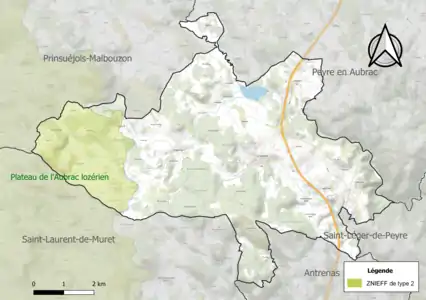 Carte de la ZNIEFF de type 2 sur la commune.