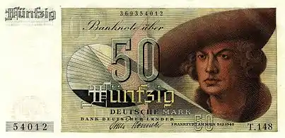 Portrait d'un inconnu (1524) sur le billet de 50 DM, 1948