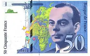 Le Petit Prince sur un billet de 50&nbsp;francs, recto.
