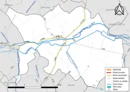 Carte en couleur présentant le réseau hydrographique de la commune