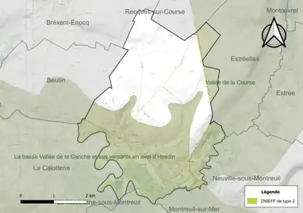 Carte des ZNIEFF de type 2 sur la commune.