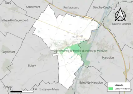 Carte de la ZNIEFF de type 1 sur la commune.
