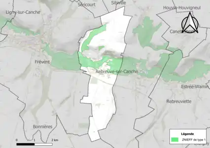 Carte des ZNIEFF de type 1 sur la commune.