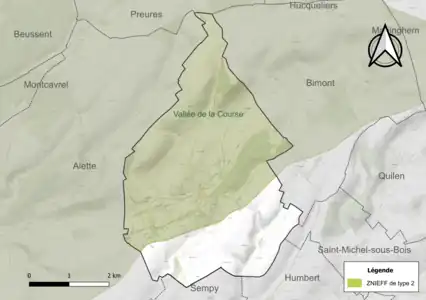 Carte de la ZNIEFF de type 2 sur la commune.
