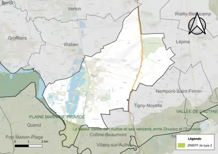 Carte de la ZNIEFF de type 2 sur la commune.