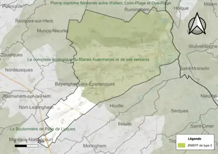 Carte de la ZNIEFF de type 2 sur la commune.