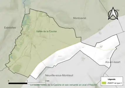 Carte de la ZNIEFF de type 2 sur la commune.