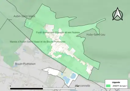 Carte de la ZNIEFF de type 1 sur la commune.