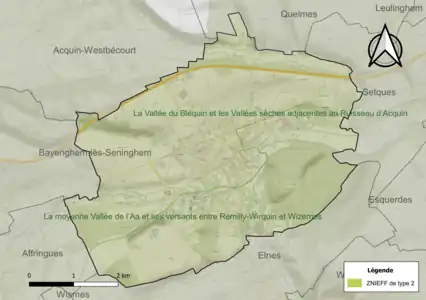 Carte des ZNIEFF de type 2 sur la commune.