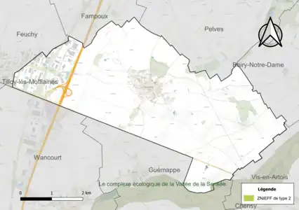 Carte de la ZNIEFF de type 2 sur la commune.