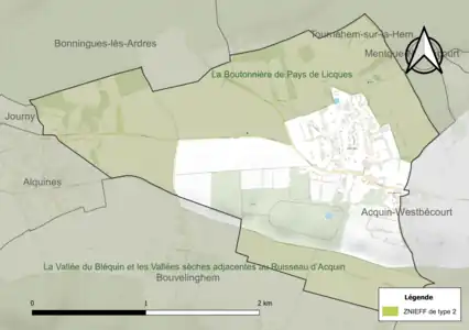 Carte des ZNIEFF de type 2 sur la commune.
