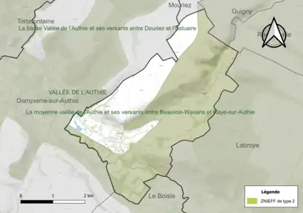 Carte de la ZNIEFF de type 2 sur la commune.