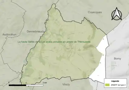 Carte de la ZNIEFF de type 2 sur la commune.