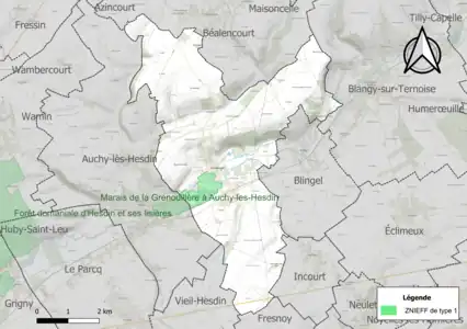 Carte de la ZNIEFF de type 1 sur la commune.