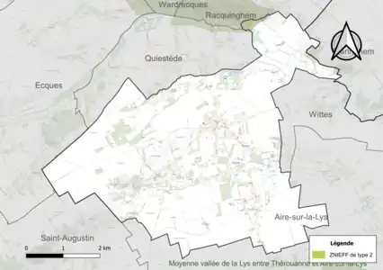 Carte de la ZNIEFF de type 2 sur la commune.
