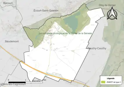 Carte de la ZNIEFF de type 2 sur la commune.