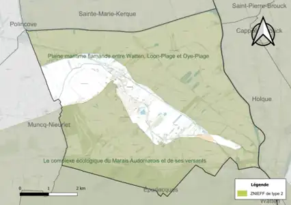 Carte des ZNIEFF de type 2 sur la commune.