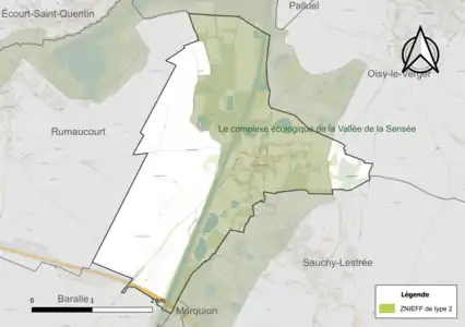 Carte de la ZNIEFF de type 2 sur la commune.